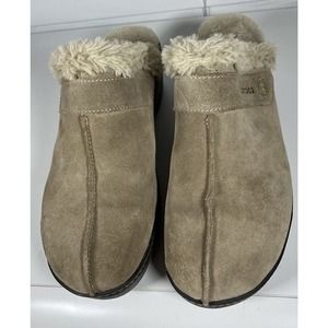 Crocs Cobbler Mules Womens Size W11 Clogs Tan Suede Faux Fur Wedge Heel Shoes